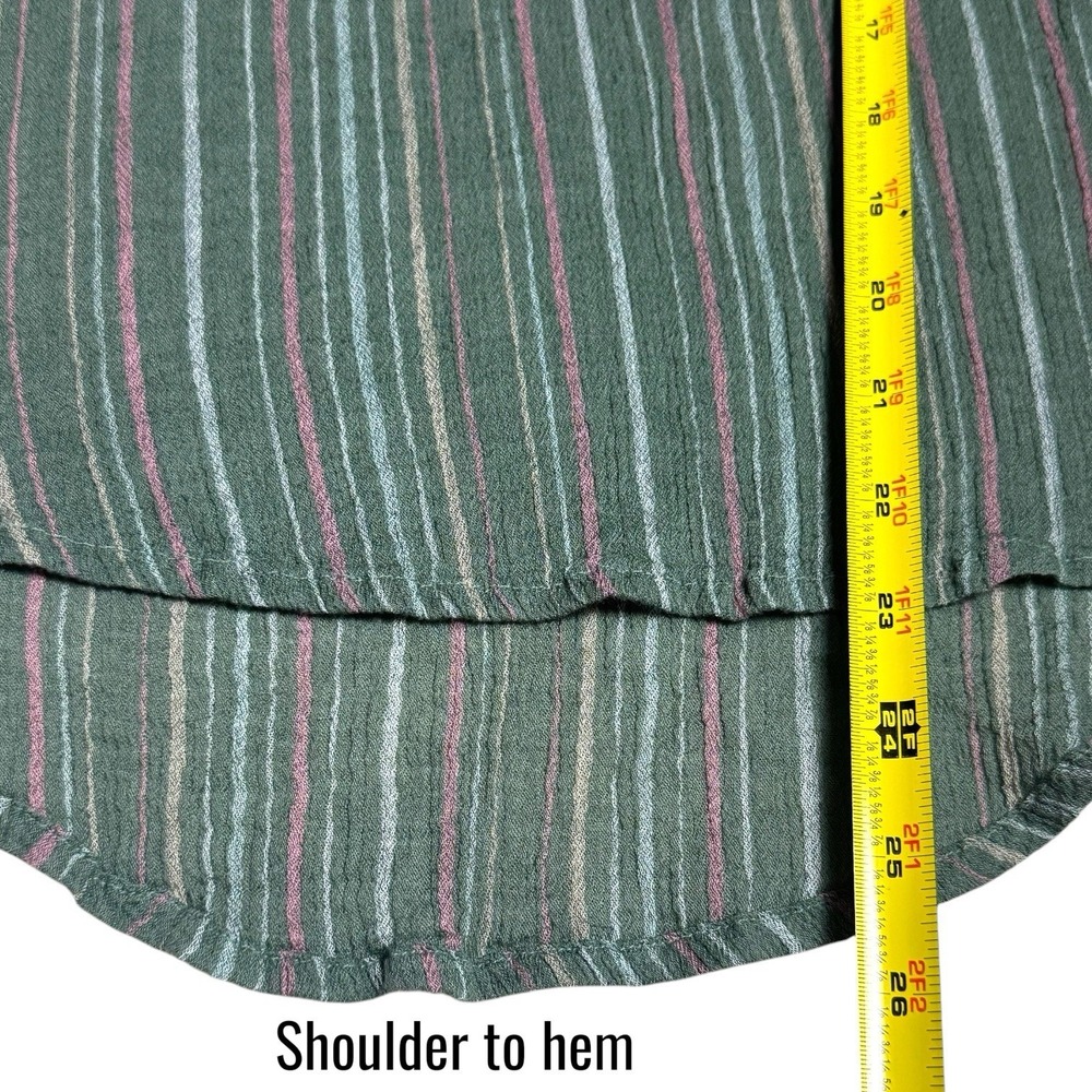 Carve Designs Dylan Gauze Shirt Cotton Striped Green Coastal Travel Comfort S - Picture 11 of 11
